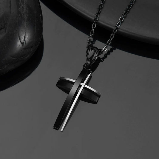 Gold & Black Stainless-Steel Cross Unisex Necklace