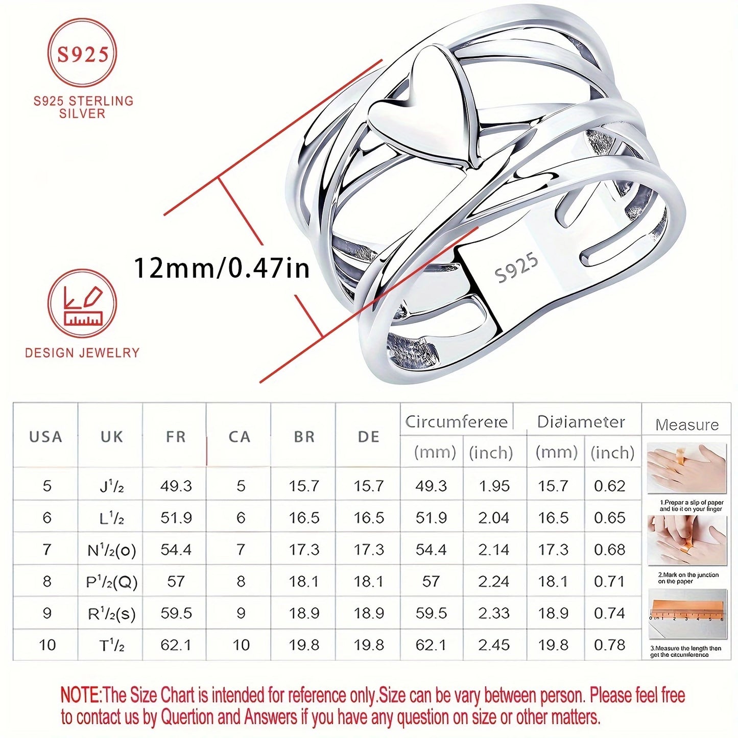 925 Sterling Silver French Styled Heart-Shaped Ring