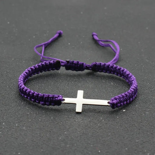 Braided Rope Bracelets w/Silver Cross