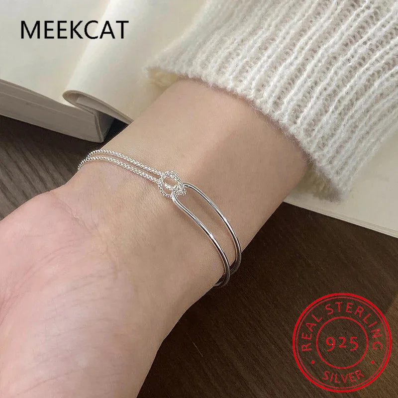 925 Sterling Silver Double Chain Bracelet for Women