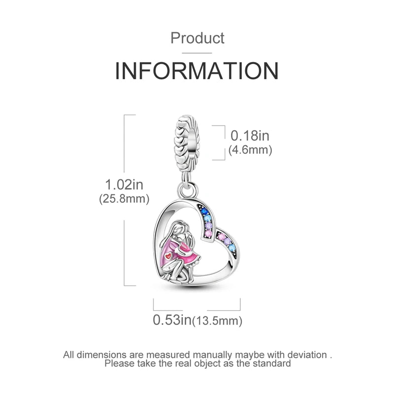Jewelry charm with dimensions on a white background