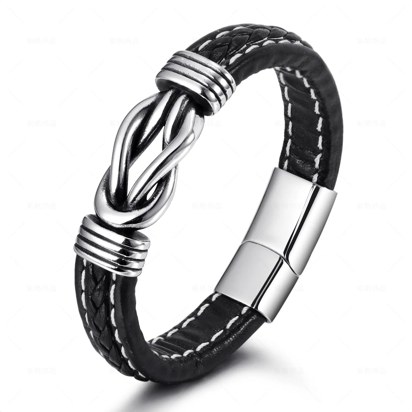 Stainless Steel Handwoven Leather Bangles