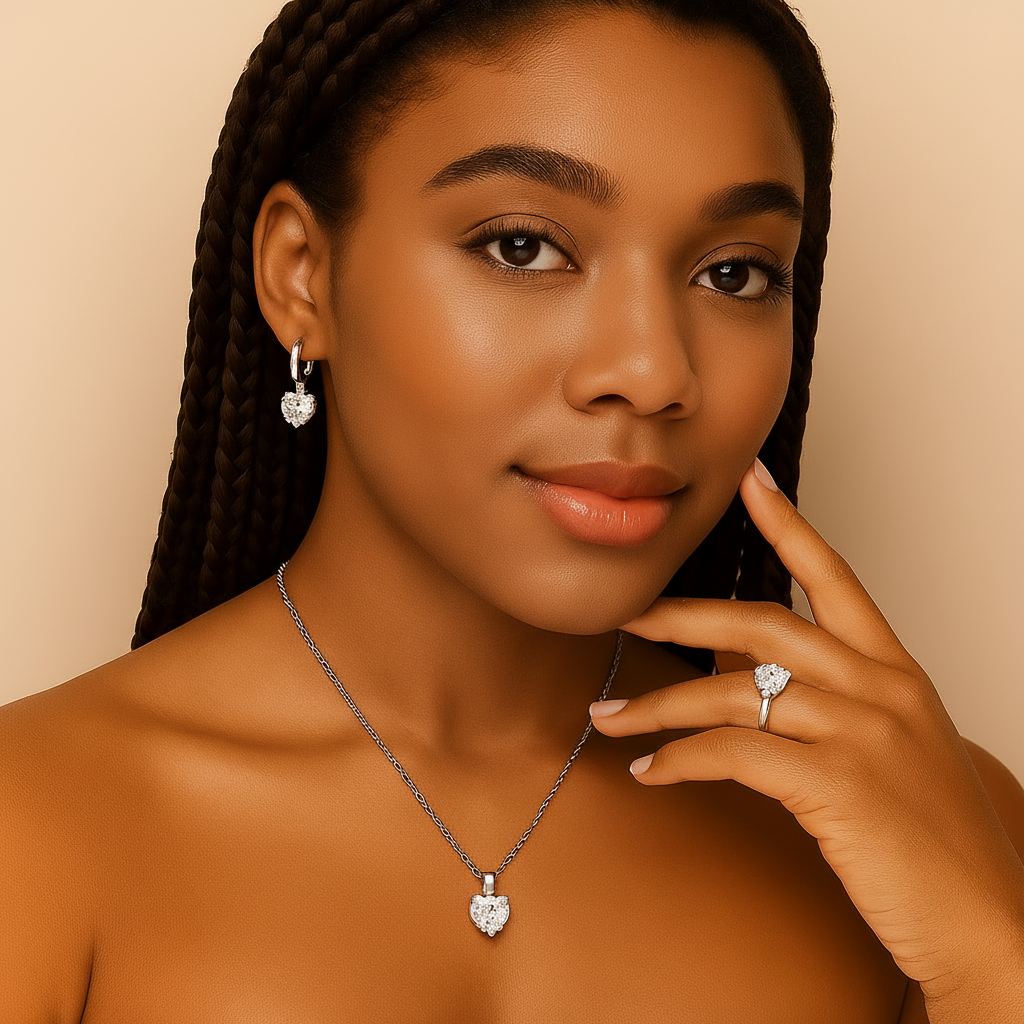 925 Silver Heart Zircon Jewelry Set