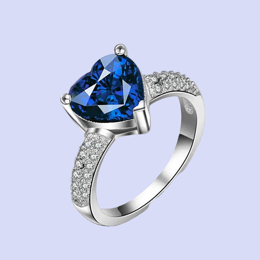 925 Sterling Silver Blue Crystal Heart Ring
