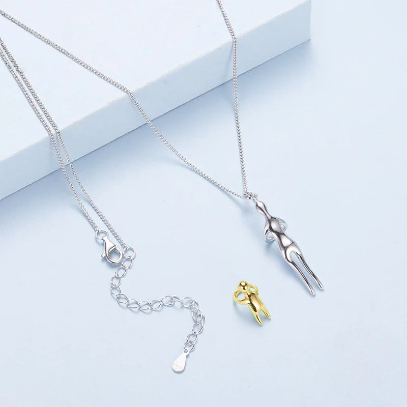 925 Sterling Silver Hug Embrace Pendant Necklace