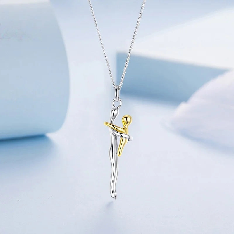925 Sterling Silver Hug Embrace Pendant Necklace