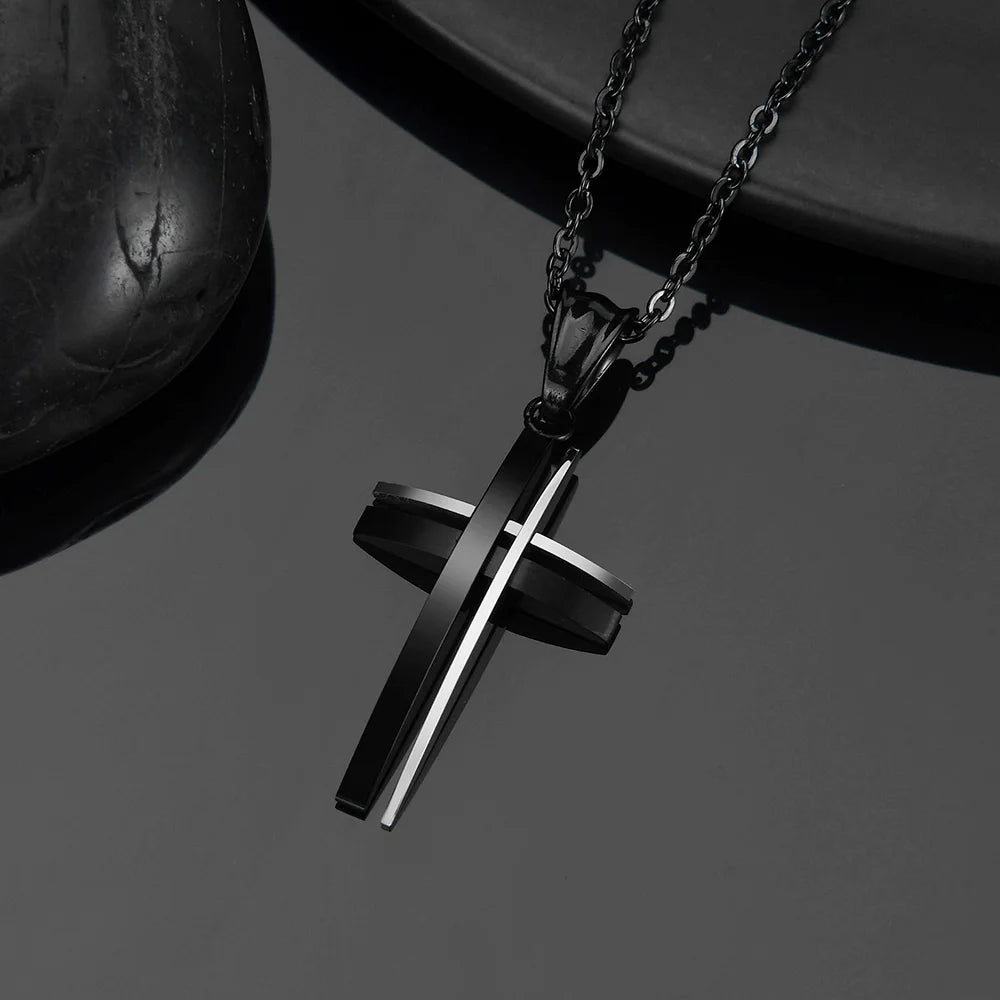 Gold & Black Stainless-Steel Cross Unisex Necklace