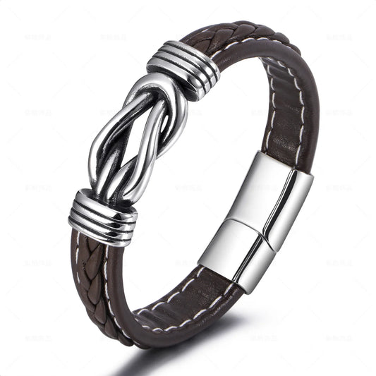 Stainless Steel Handwoven Leather Bangles
