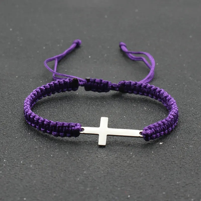 Braided Rope Bracelets w/Silver Cross