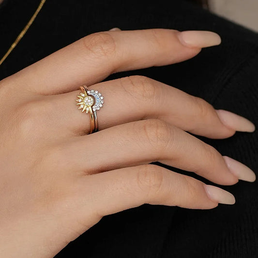 925 Silver Celestial Sun and Moon Ring Set