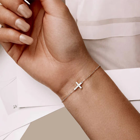 925 Sterling Silver Adjustable Cross Bracelet w/14K Gold Plating