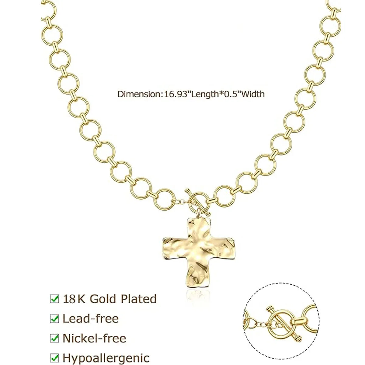 Gold necklace with a cross pendant on a white background
