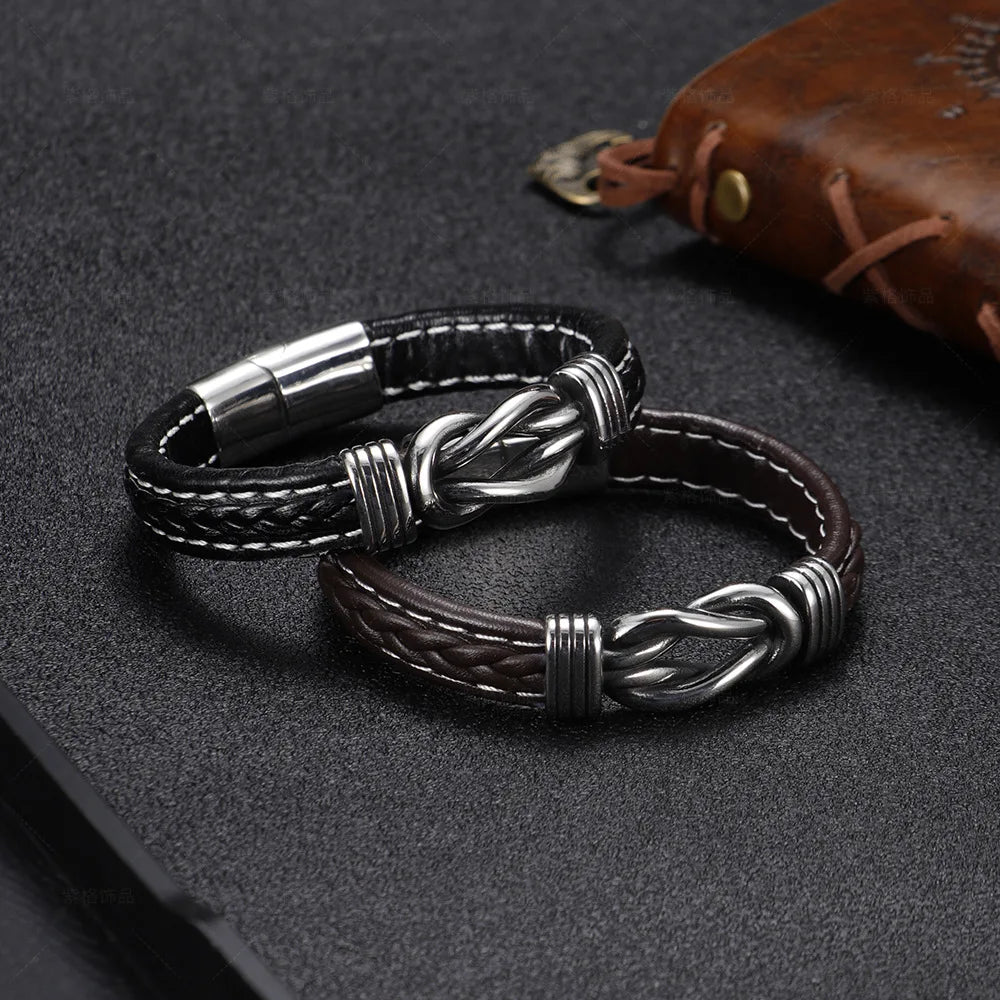 Stainless Steel Handwoven Leather Bangles