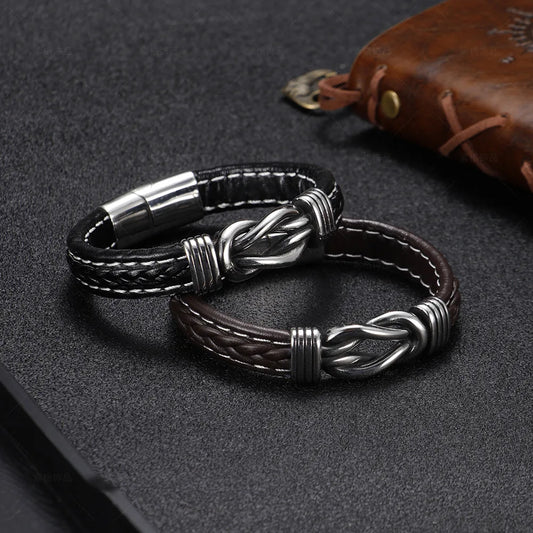 Stainless Steel Handwoven Leather Bangles