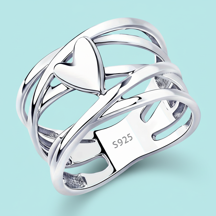925 Sterling Silver French Styled Heart-Shaped Ring
