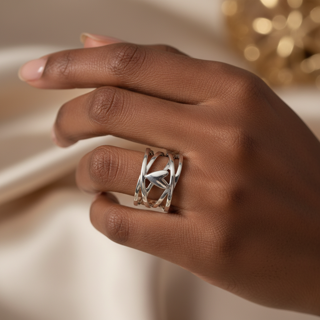 925 Sterling Silver French Styled Heart-Shaped Ring