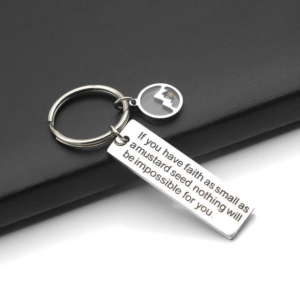 Mustard Seed Stainless Steel Keyrings for Women and Men