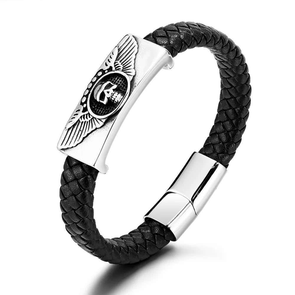 Stainless Steel Handwoven Leather Bangles