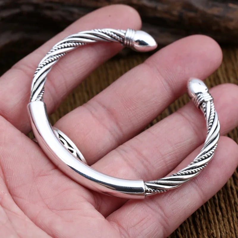 Glossy Lotus Silver Adjustable Bracelet for Men and Women