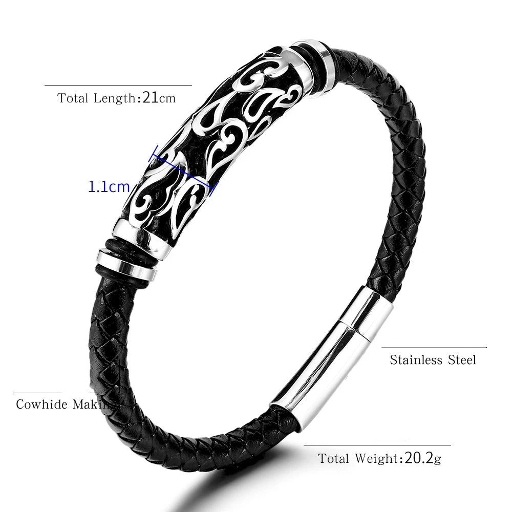 Stainless Steel Handwoven Leather Bangles