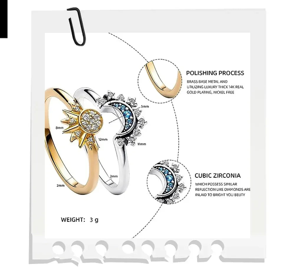 925 Silver Celestial Sun and Moon Ring Set