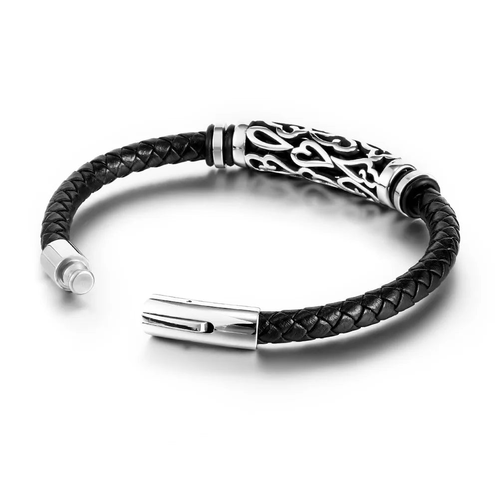 Stainless Steel Handwoven Leather Bangles