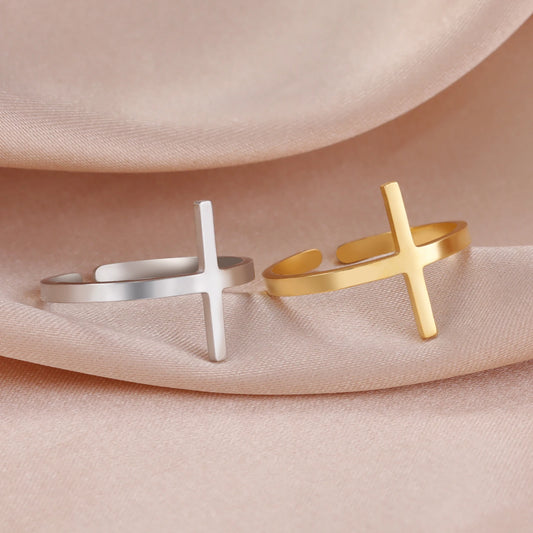 Women's Stainless Steel Adjustable Cross Ring