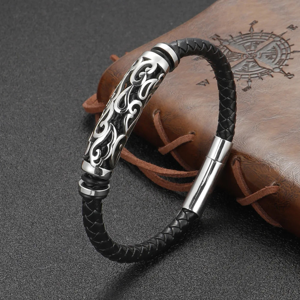 Stainless Steel Handwoven Leather Bangles