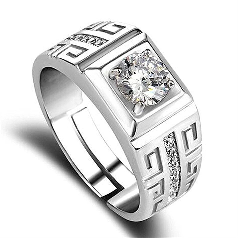 925 Sterling Silver w/Crystal Adjustable Rings for Men