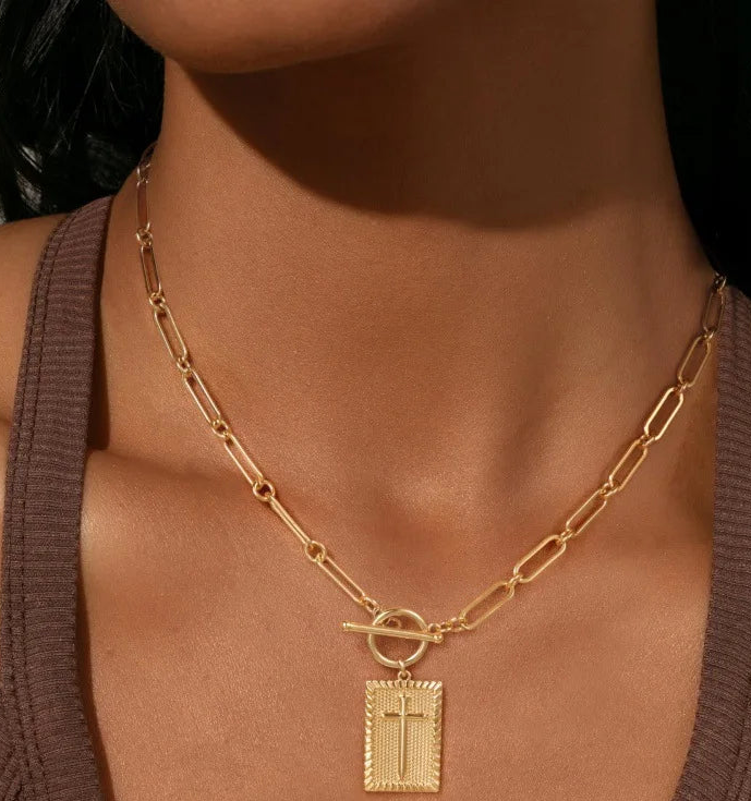 Cross Pendant for Women w/Paperclip Chain Necklace