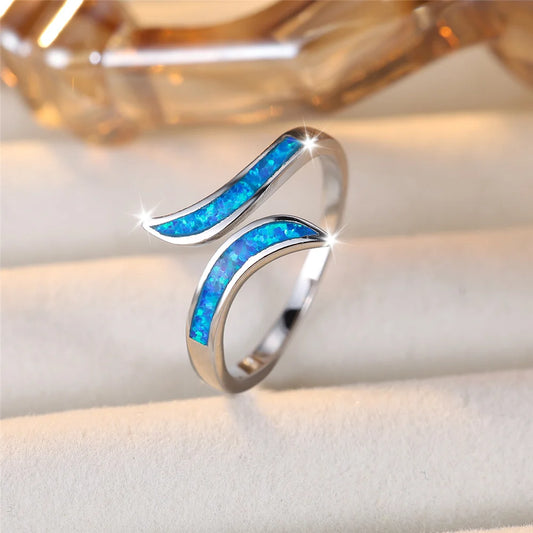 Blue Fire Opal Stone Silver Ring For Women