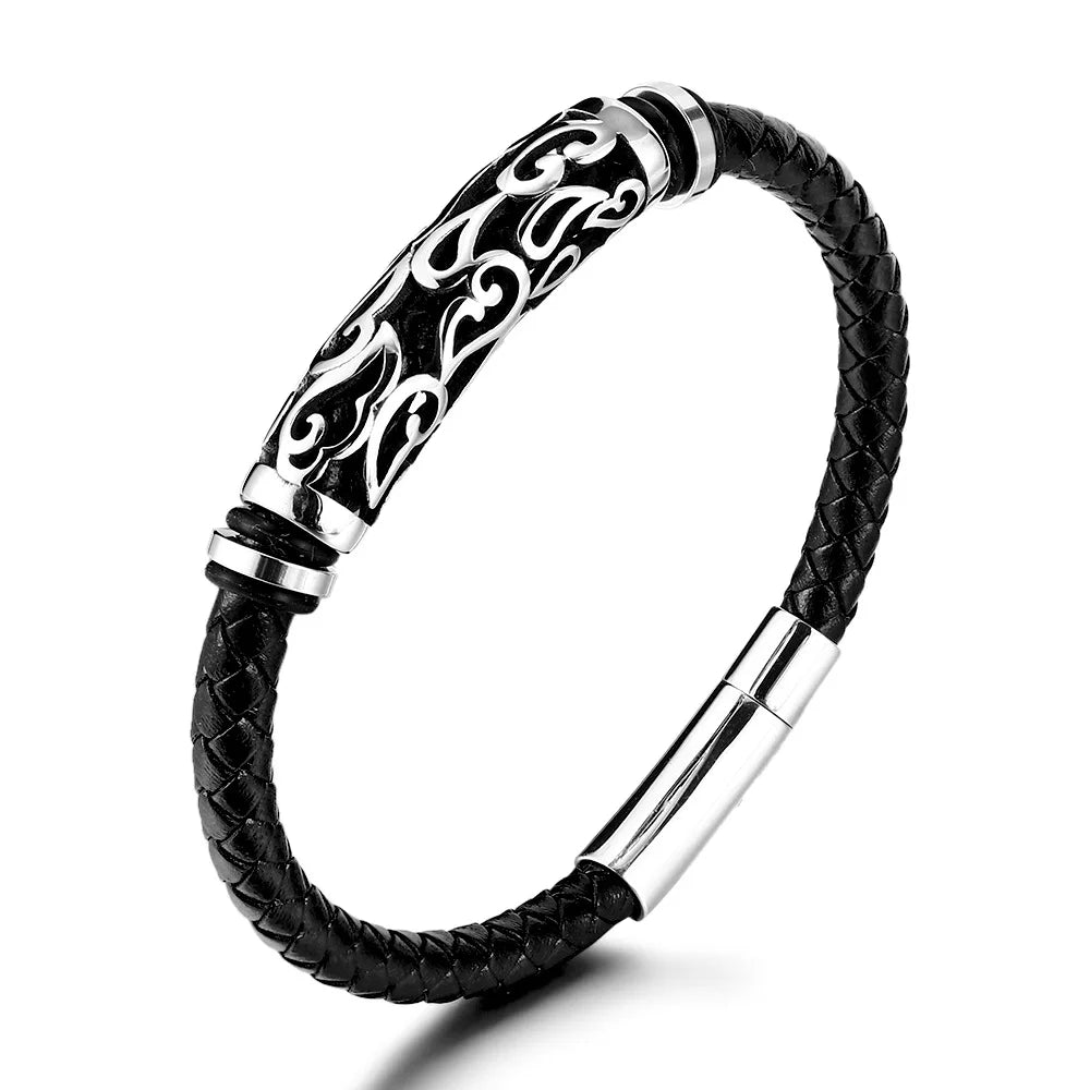 Stainless Steel Handwoven Leather Bangles