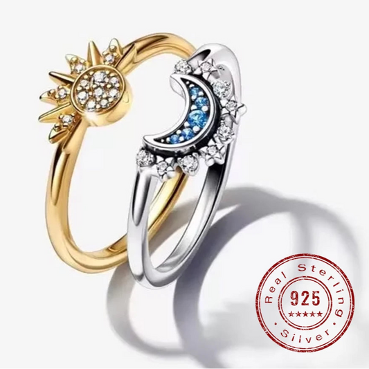 925 Silver Celestial Sun and Moon Ring Set