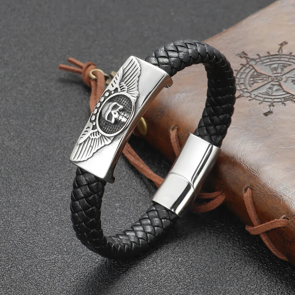 Stainless Steel Handwoven Leather Bangles
