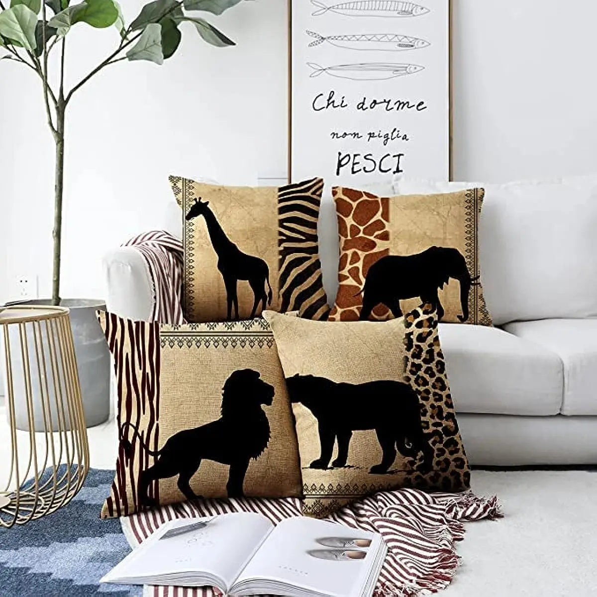African Animal Outdoor Decorative Pillowcase Set for Living Room Sofa