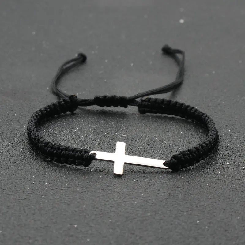 Braided Rope Bracelets w/Silver Cross