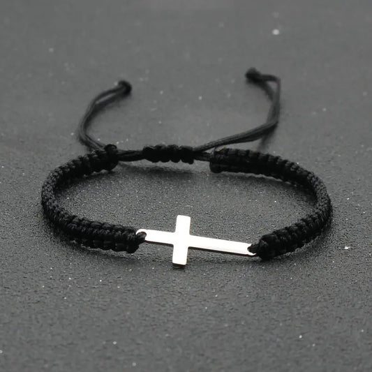 Braided Rope Bracelets w/Silver Cross