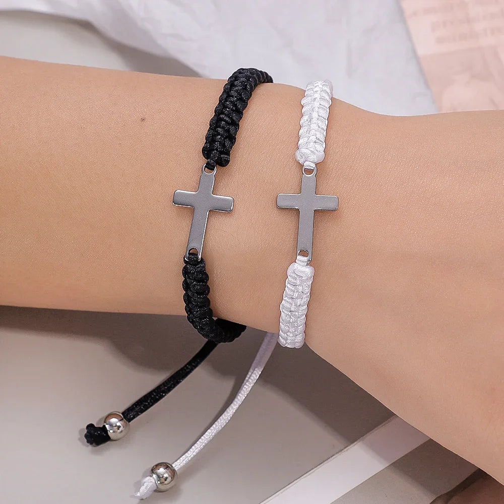 Silver Cross Rope Chain Bracelets