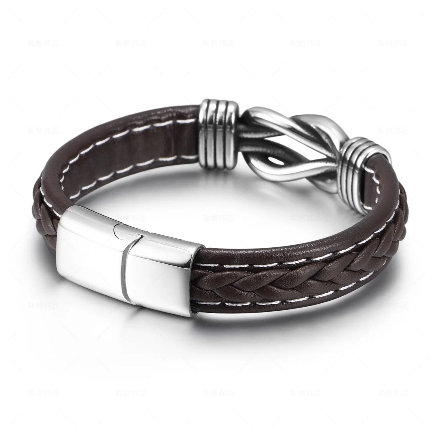 Stainless Steel Handwoven Leather Bangles
