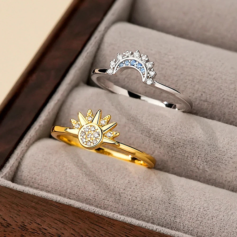 925 Silver Celestial Sun and Moon Ring Set