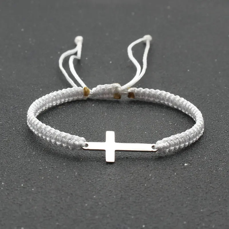 Braided Rope Bracelets w/Silver Cross