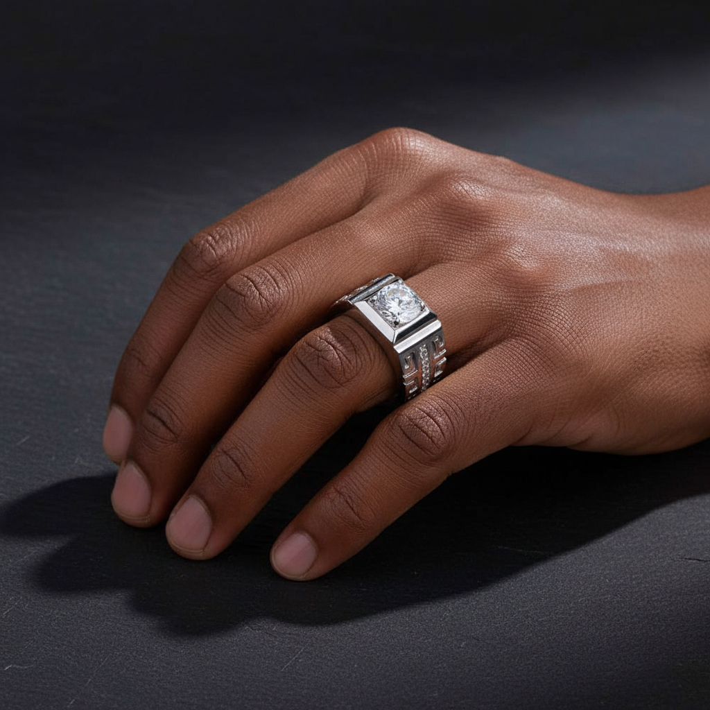 925 Sterling Silver w/Crystal Adjustable Rings for Men