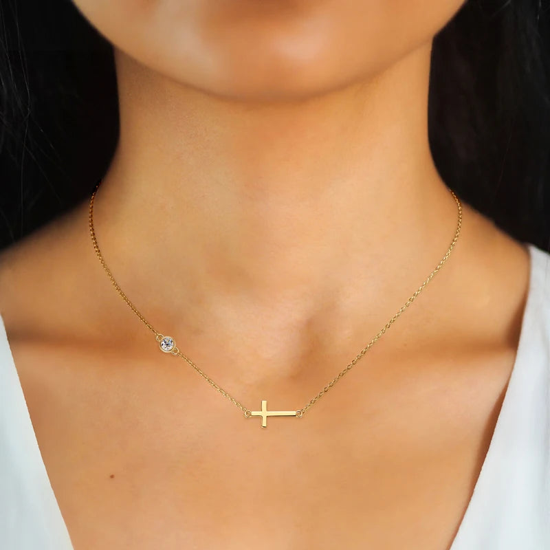 18K Gold Plated 925 Silver Cross Necklace & Bracelet Set