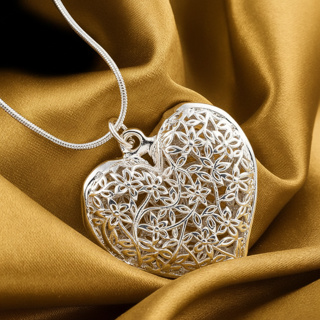 925 Silver Plated Heart Pendant Necklace