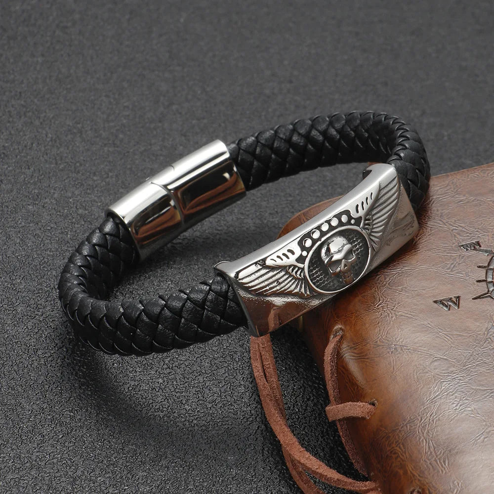 Stainless Steel Handwoven Leather Bangles