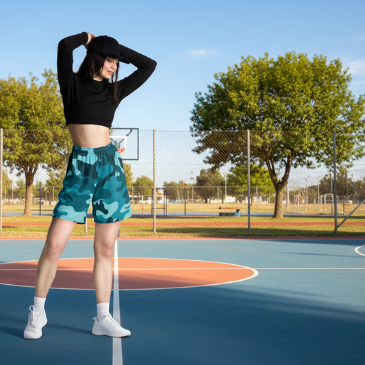 "Lifestyle" - Unisex All Over Print Turquoise - Camo Mesh Shorts