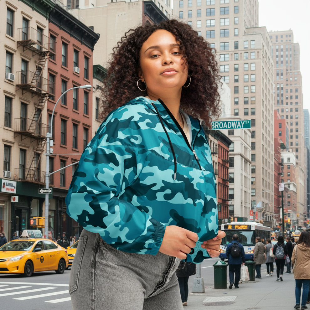 Turquoise Camo Women's Cropped Windbreaker - Lifestyle Collection – The ...
