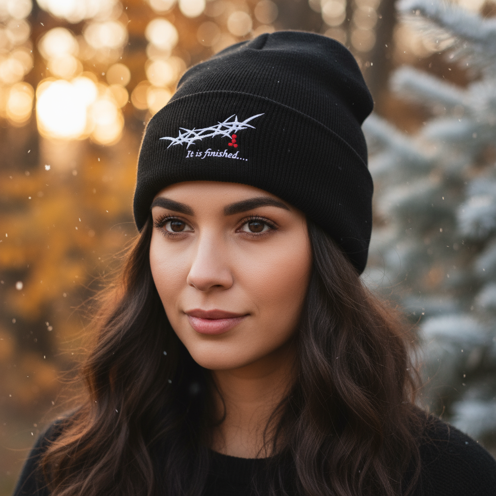"It is Finished" King's Crown - Embroidered Cuffed Beanie