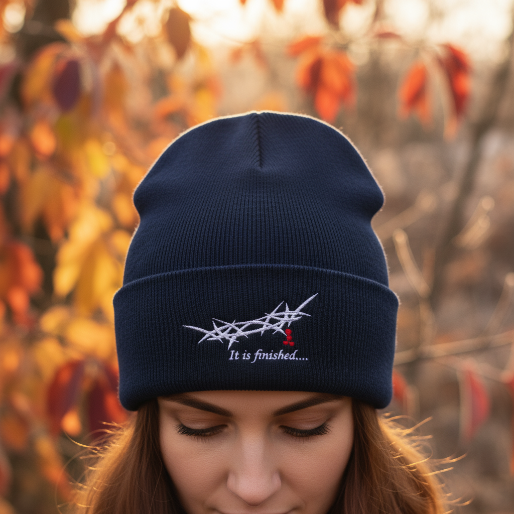 "It is Finished" King's Crown - Embroidered Cuffed Beanie