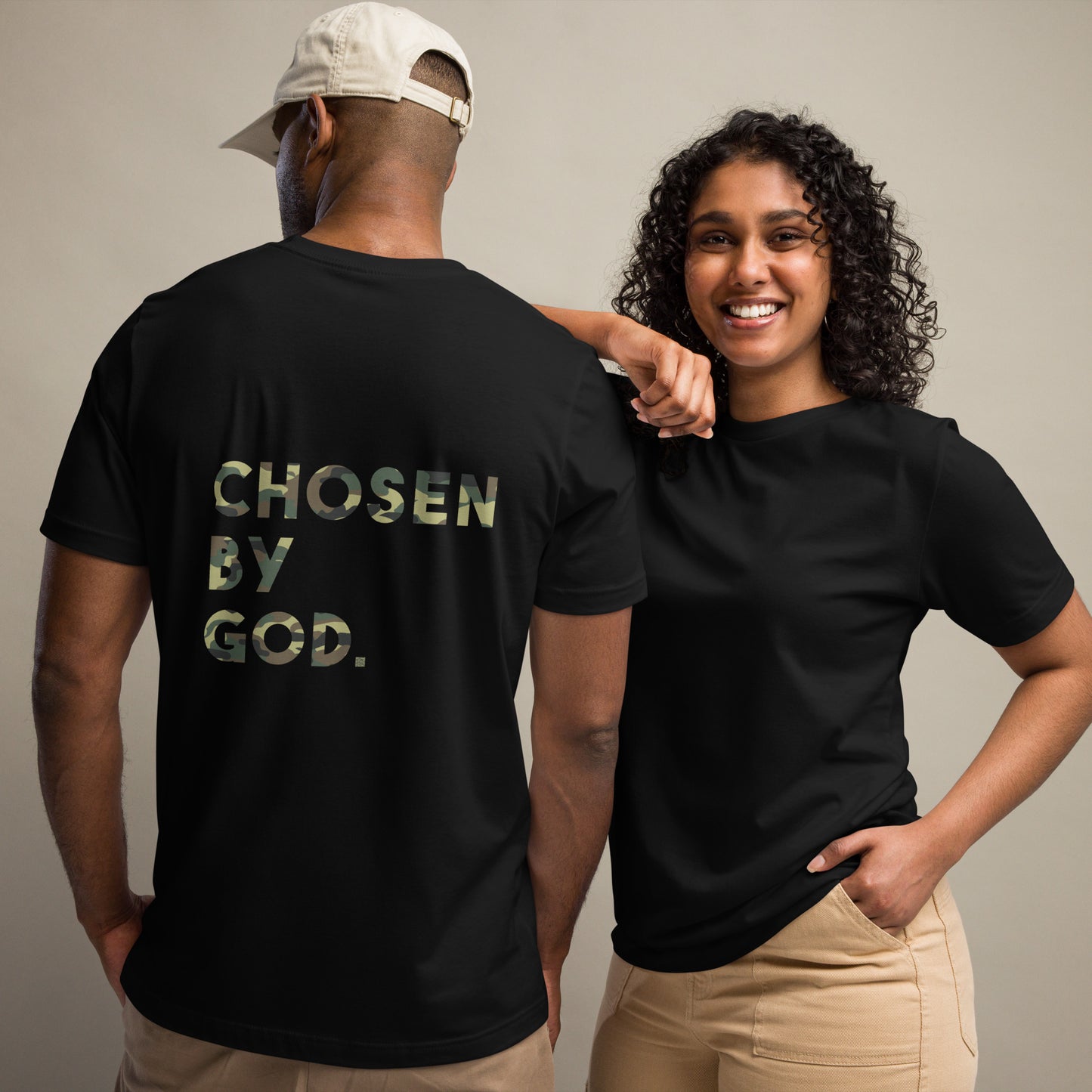 "Chosen by God-Back" - (Army) Unisex Cotton T-shirt